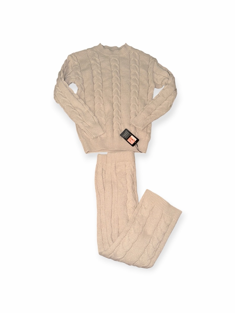 Women’s Cable Knit 2 Piece Sweater Set - Cream, Small